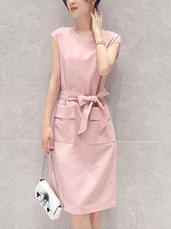 Pink Sheath Knee Length Plus Size Cute Dress for Casual Office Evening