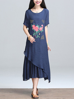 Blue Shift Midi Plus Size Floral Dress for Casual Party