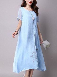 Blue Shift Midi Plus Size Cute Dress for Casual Party