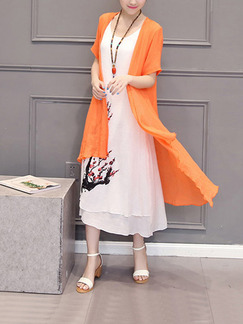 Orange and White Shift Midi Plus Size Dress for Casual Party Beach