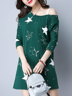 Green and White Shift Above Knee One Shoulder Petite Dress for Casual Party