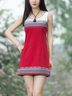 Red Colorful Sheath Above Knee Plus Size Dress for Casual Party
