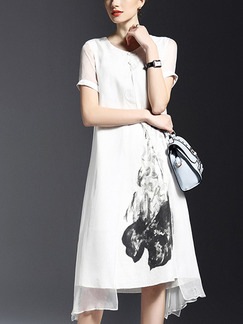 White Shift Knee Length Plus Size Dress for Casual Party Office Evening