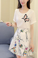 White Colorful Two Piece Above Knee Plus Size Dress for Casual Party
