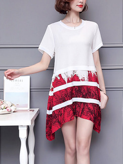 White and Red Shift Above Knee Plus Size Dress for Casual Party Evening