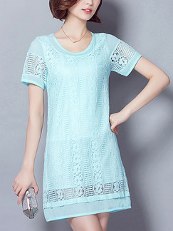 Blue Shift Above Knee Plus Size Lace Dress for Casual Party Evening
