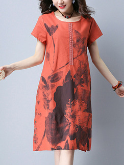 Red Shift Knee Length Plus Size Floral Dress for Casual Party Office
