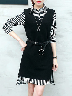 Black and White Two Piece Shift Above Knee Plus Size Dress for Casual Evening Office