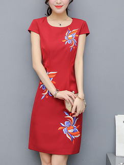 Red Sheath Above Knee Plus Size Dress for Casual Office Evening
