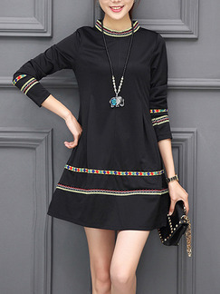 Black Shift Above Knee Plus Size Long Sleeve Dress for Casual Evening Party