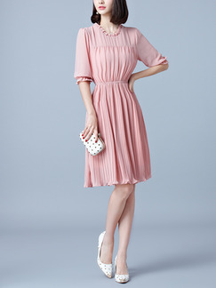 Pink Fit & Flare Knee Length Plus Size Cute Dress for Casual Evening Party Office