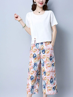 White and Pink Colorful Two Piece Shirt Pants Plus Size Cute Jumpsuit for Casual Party