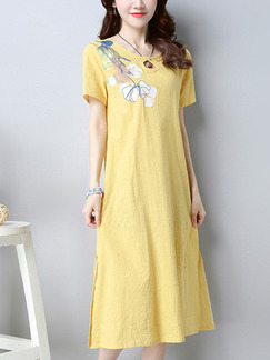 Yellow Shift Midi Plus Size Cute Dress for Casual