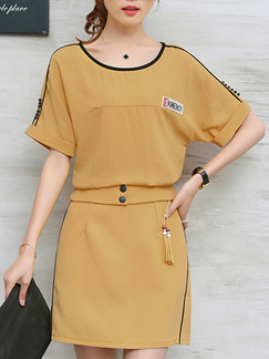 Beige Two Piece Above Knee Plus Size Dress for Casual Office Evening