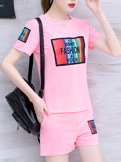 Pink Colorful Two Piece Shirt Shorts Plus Size Cute Jumpsuit for Casual