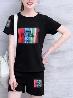 Black Colorful Two Piece Shirt Short Plus Size Jumpsuit for Casual