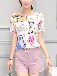 Pink and White Colorful Two Piece Shirt Shorts Plus Size Jumpsuit for Casual Office Evening Party