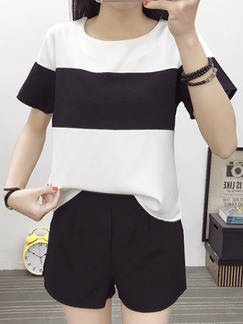 Black and White Two Piece Shirt Shorts Plus Size Jumpsuit for Casual Office Evening Party