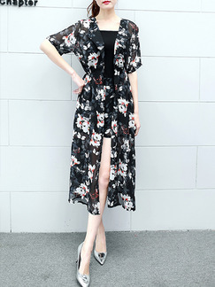 Black and White Three Piece Shirt Shorts Plus Size Floral Jumpsuit for Casual Office Evening Party