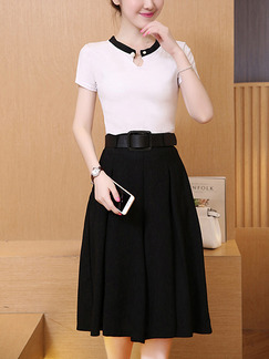 Black and White Two Piece Shirt Pants Wide Leg Plus Size Jumpsuit for Casual Office Evening Party
