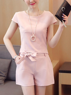 Pink Two Piece Shirt Shorts Plus Size Cute Jumpsuit for Casual Office Evening Party