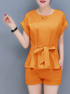 Orange Two Piece Shirt Shorts Plus Size Jumpsuit for Casual Office Evening Party