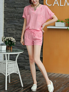 Pink Two Piece Shirt Shorts Plus Size Cute Jumpsuit for Casual Party