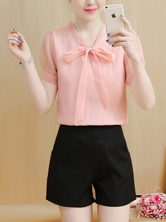 Pink and Black Two Piece Shirt Shorts Plus Size V Neck Cute Jumpsuit for Casual Office Evening Party