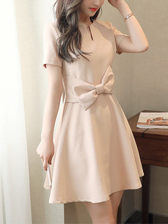 Beige Fit & Flare Above Knee Plus Size Dress for Casual Office Evening Party
