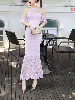 Pink Bodycon Maxi Lace Dress for Cocktail Ball