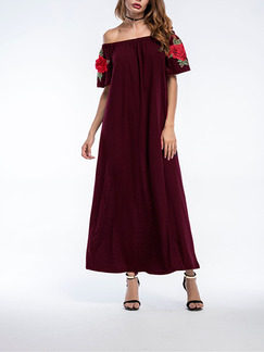 Red Off Shoulder Maxi Plus Size Floral Dress for Cocktail