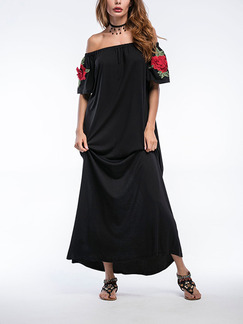 Black Off Shoulder Maxi Plus Size Floral Dress for Cocktail