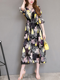 Colorful Shift Midi Plus Size Floral Dress for Casual Party Evening