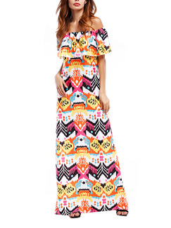 Colorful Off Shoulder Shift Maxi Plus Size Dress for Casual Beach