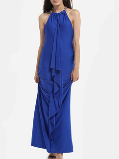 Blue Maxi Halter Plus Size Dress for Cocktail Ball Prom