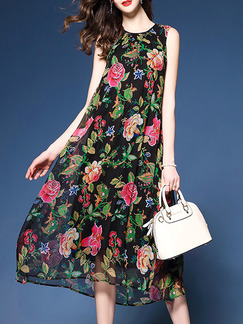 Colorful Shift Midi Plus Size Floral Dress for Casual Party Evening Beach