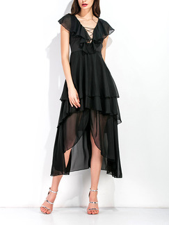 Black Midi V Neck Plus Size Dress for Cocktail Prom Ball