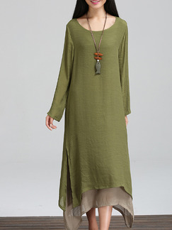 Green Shift Maxi Plus Size Long Sleeve Dress for Casual Beach