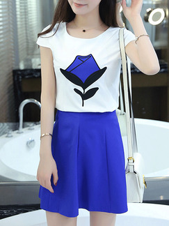 White Black Blue Two Piece Above Knee Plus Size Dress for Casual Party