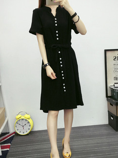 Black Knee Length V Neck Plus Size Dress for Casual Party Office