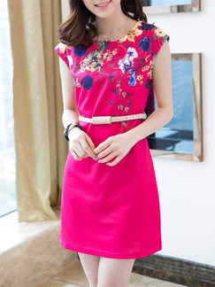 Pink Colorful Shift Above Knee Plus Size Floral Dress for Casual Party Office