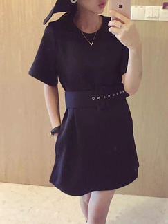 Black Above Knee Shift Dress for Casual Office