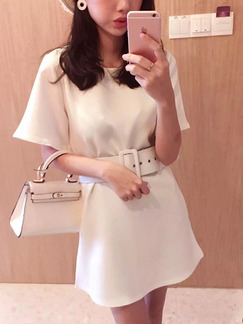 White Above Knee Shift Dress for Casual Office