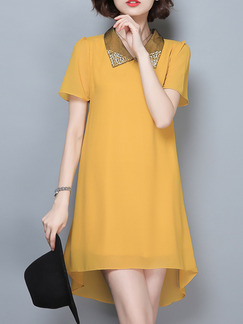 Gold Knee Length Shift Shirt Dress for Casual Office