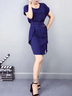 Blue Above Knee Shift Dress for Casual Office