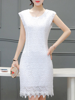 White Lace Sheath Plus Size Above Knee Dress for Party Evening Cocktail