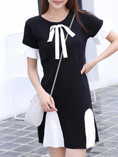 White and Black Above Knee Shift Dress for Casual Party