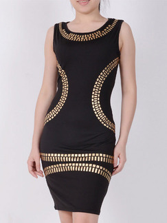 Black Gold Above Knee Plus Size Bodycon Dress for Party Evening Cocktail