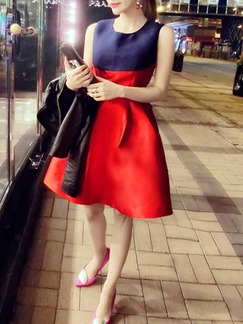 Red Blue Above Knee Fit & Flare Dress for Party Cocktail Evening
