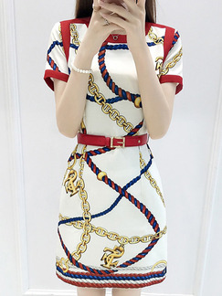 White Red Colorful Shift Above Knee Dress for Casual Party Office